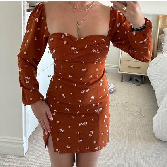 Abercrombie & Fitch Rust Floral Long Sleeve Mini Dress - Picture 5 of 16